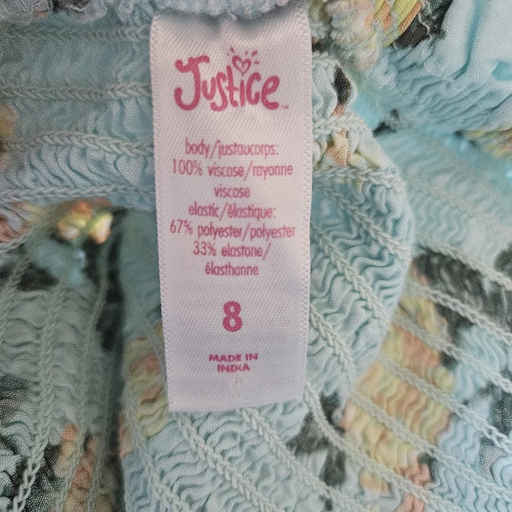 Justice girl's size 8 gathered blue with flowers top shirt